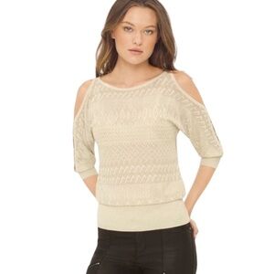 WHBM Golden Cold-Shoulder Dolman textured metallic thread pullover Sweater